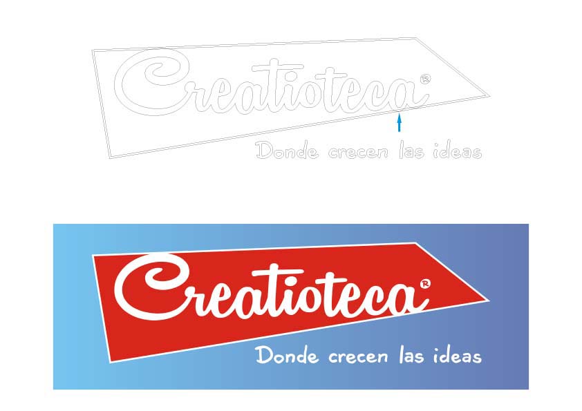 Logotipo de Creatioteca. Con eslogan sobre fondo de color.