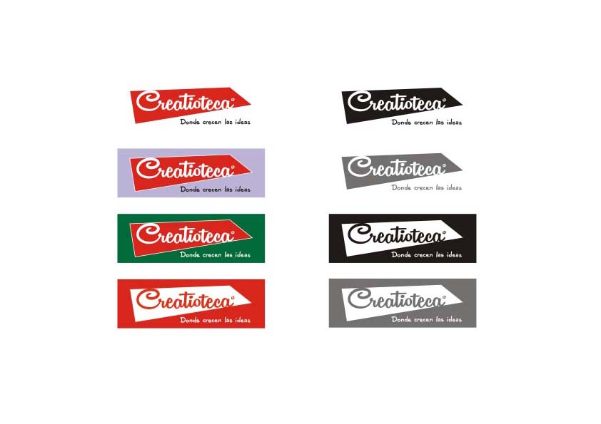 Logotipo de Creatioteca. Versiones con eslogan.