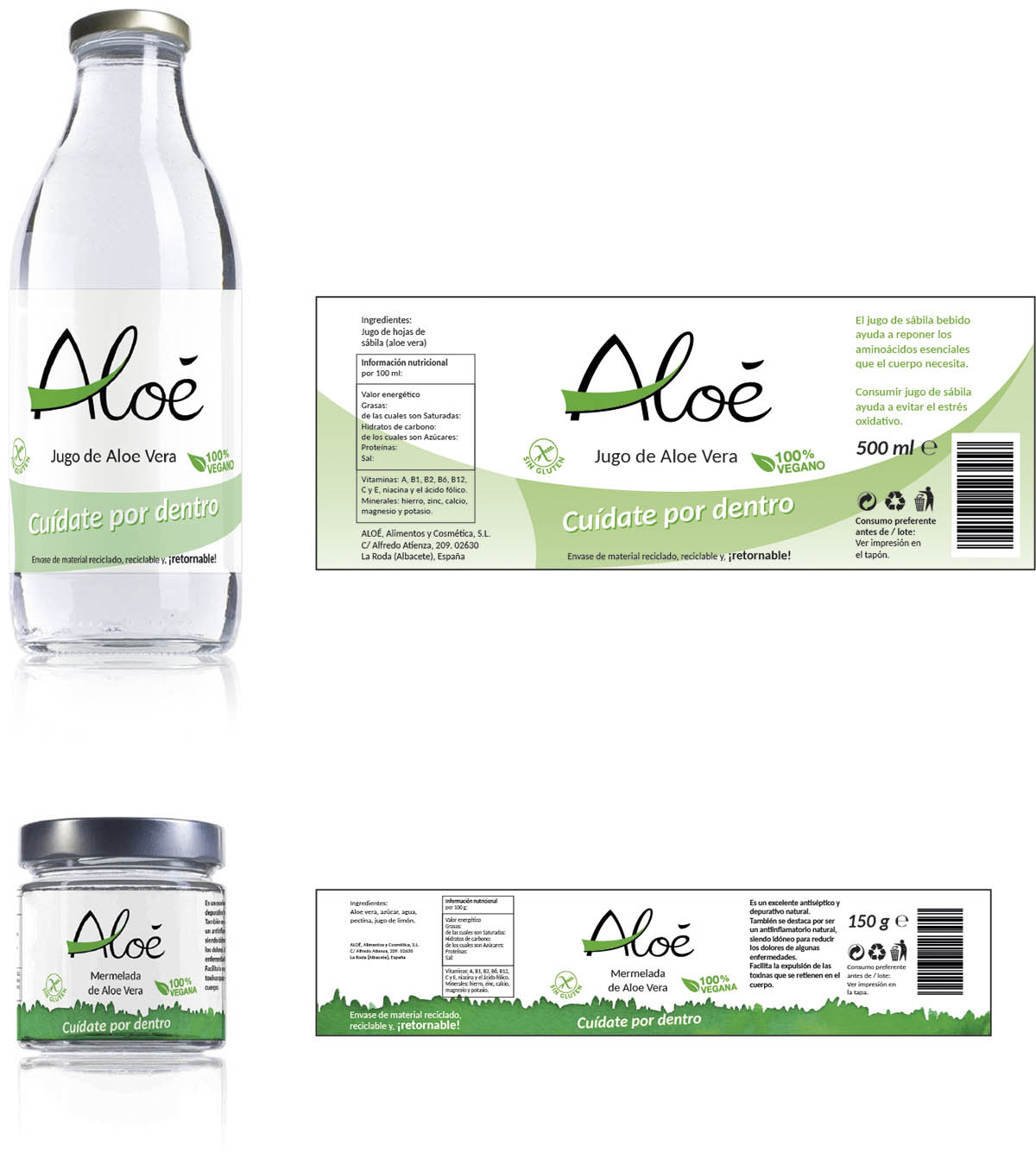 Aloé. Etiquetas para envases de alimentación.