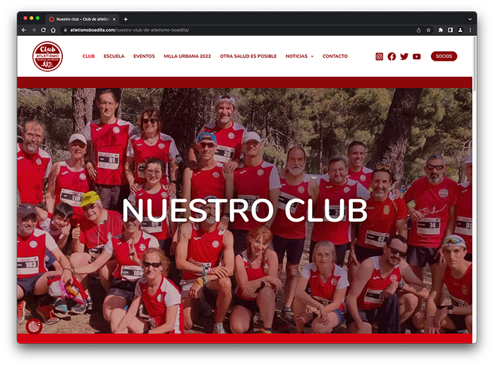 Web del Club de atletismo Boadilla del Monte. Vista de ordenador.