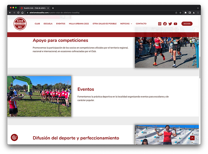 Web del Club de atletismo Boadilla del Monte. Vista de ordenador.