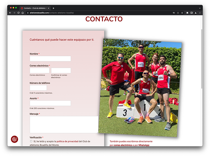 Web del Club de atletismo Boadilla del Monte. Vista de ordenador.