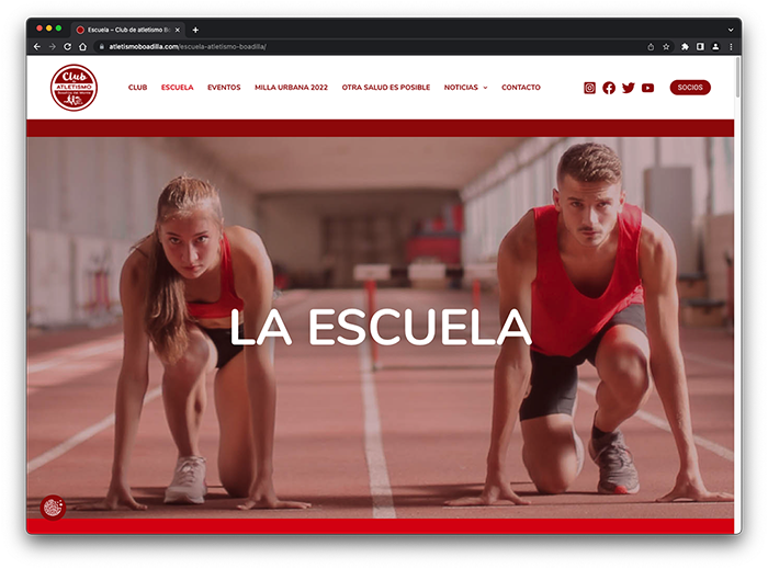 Web del Club de atletismo Boadilla del Monte. Vista de ordenador.