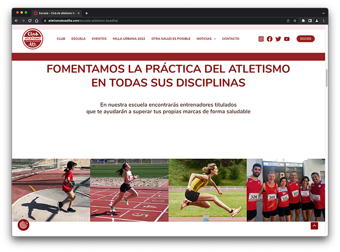 Web del Club de atletismo Boadilla del Monte. Vista de ordenador.