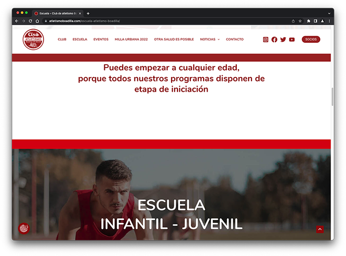 Web del Club de atletismo Boadilla del Monte. Vista de ordenador.