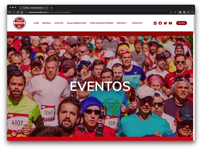 Web del Club de atletismo Boadilla del Monte. Vista de ordenador.