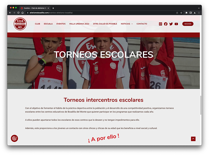 Web del Club de atletismo Boadilla del Monte. Vista de ordenador.