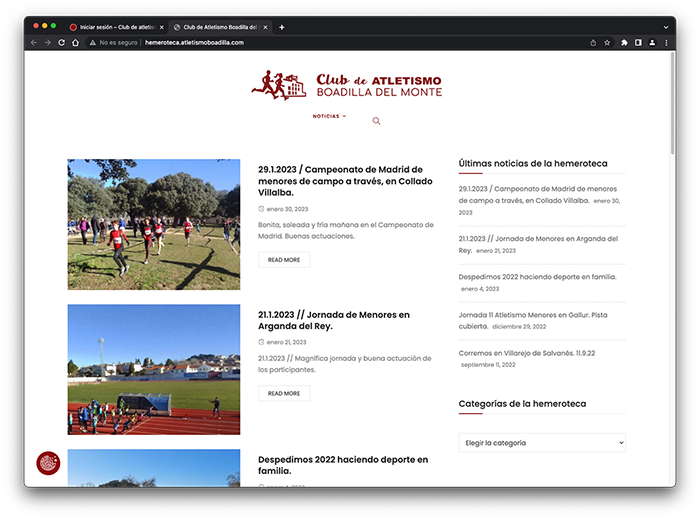 Web del Club de atletismo Boadilla del Monte. Vista de ordenador.