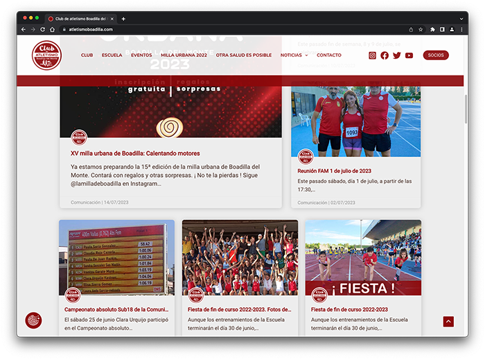 Web del Club de atletismo Boadilla del Monte. Vista de ordenador.