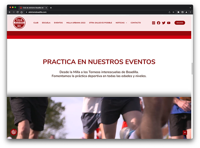 Web del Club de atletismo Boadilla del Monte. Vista de ordenador.