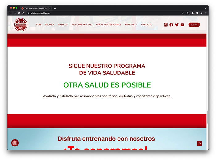 Web del Club de atletismo Boadilla del Monte. Vista de ordenador.