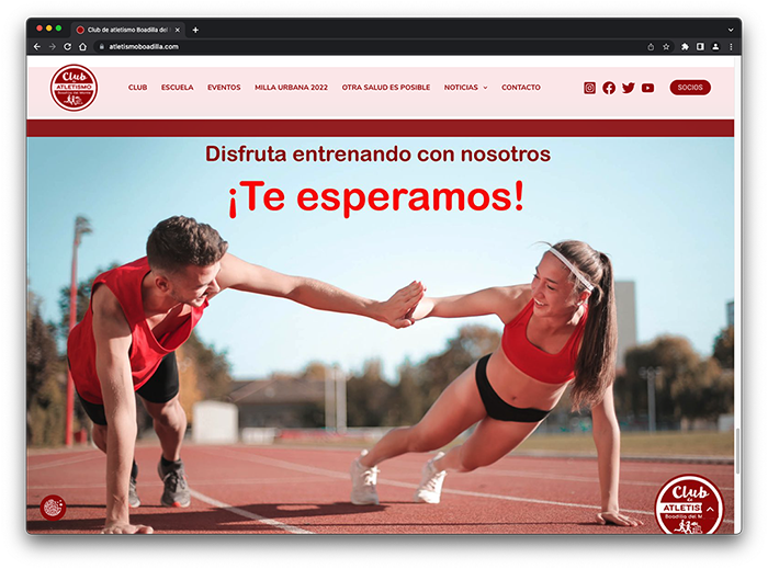 Web del Club de atletismo Boadilla del Monte. Vista de ordenador.