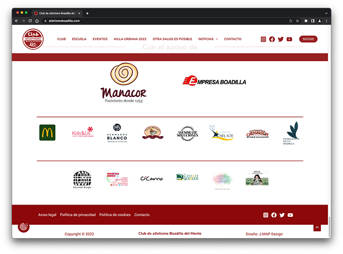 Web del Club de atletismo Boadilla del Monte. Vista de ordenador.