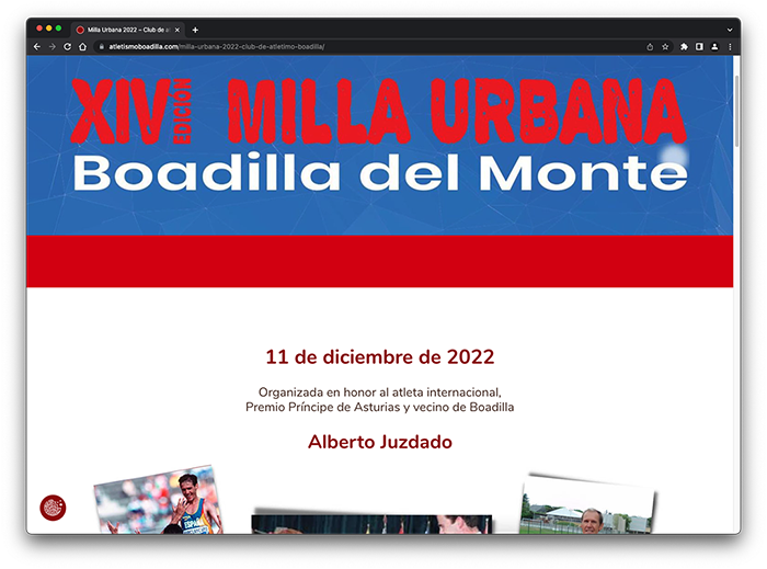 Web del Club de atletismo Boadilla del Monte. Vista de ordenador.