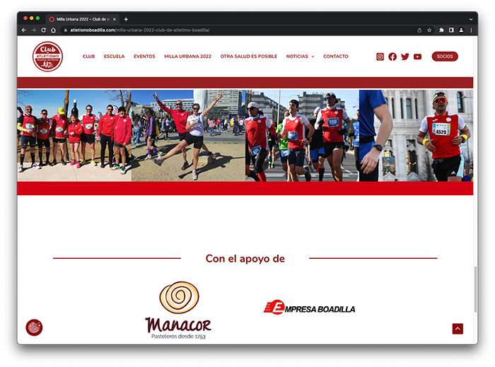 Web del Club de atletismo Boadilla del Monte. Vista de ordenador.