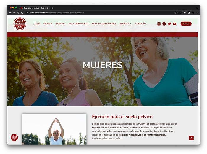 Web del Club de atletismo Boadilla del Monte. Vista de ordenador.