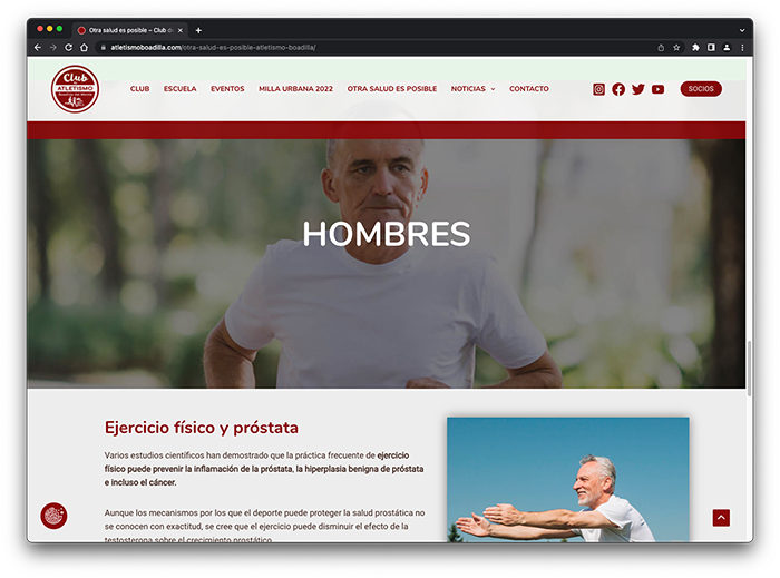 Web del Club de atletismo Boadilla del Monte. Vista de ordenador.