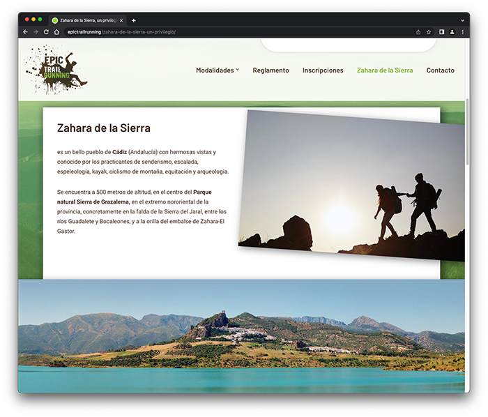 Web de Epic trail running. Vista de ordenador.