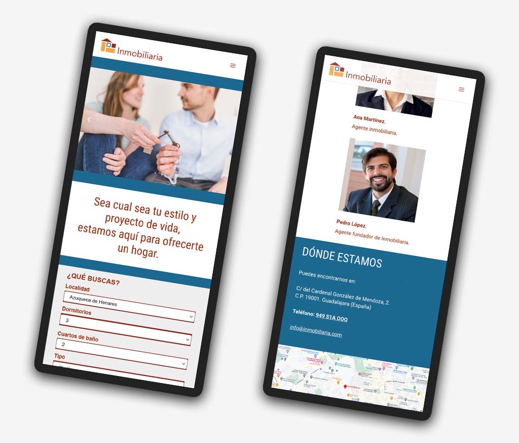 Web de Inmobiliaria. Vista móvil.