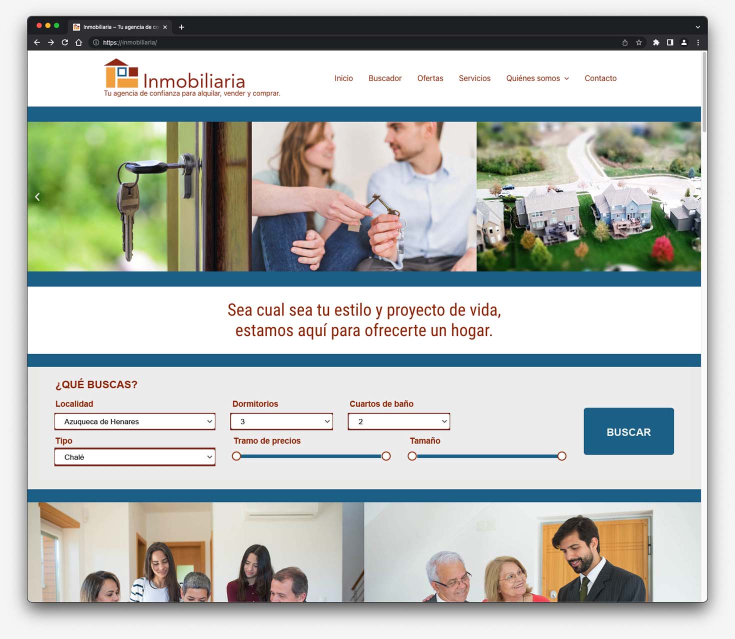 Web de Inmobiliaria. Vista de ordenador.