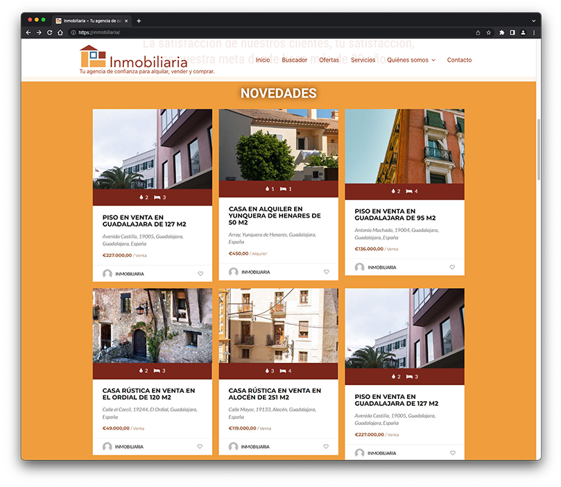 Web de Inmobiliaria. Vista de ordenador.